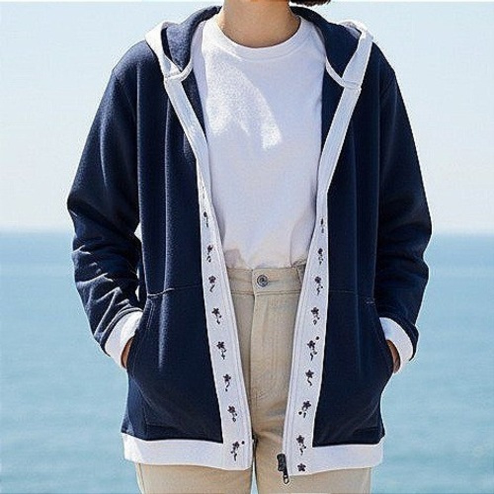 Breckenridge Hooded Jacket PM Blue Embroidered Floral Zip Up Y2K Coastal Grandma